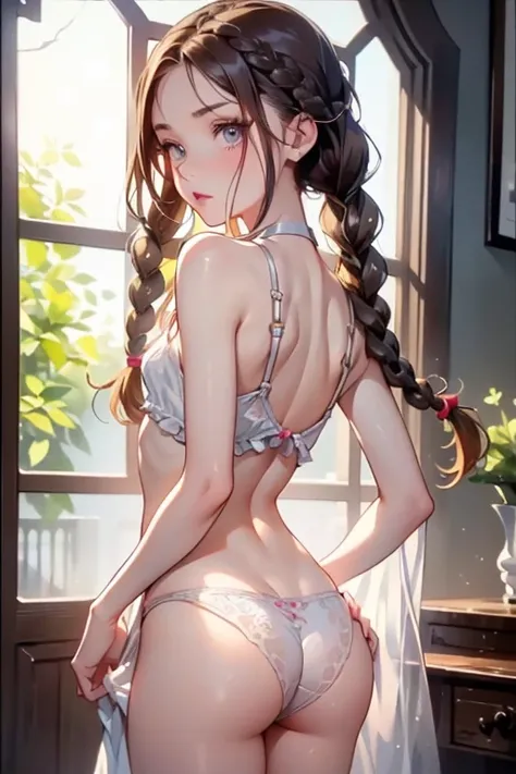 ((best quality)), ((masterpiece)), (detailed), 1girl, (big forhead:1.2),extremely detailed cute anime face, (((flat chest))), (flat chest:1.1),((((long twin braids,tight braids,long braid,braided hair,long hair)))),intricate eyes,beautiful detailed eyes,sy...