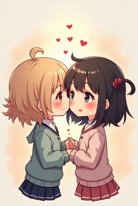 Un dessin de deux filles amis ensemble, just leur buste, et le style de dessin doit être chibi/genshin impact 