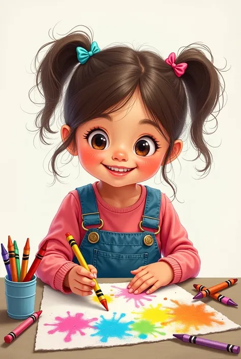  girl picture, crayons painting of child, background clear
