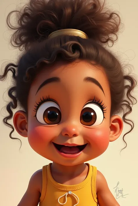 Pixar Image Baby head with ponytail Brown skin Brown hair and eyes 
