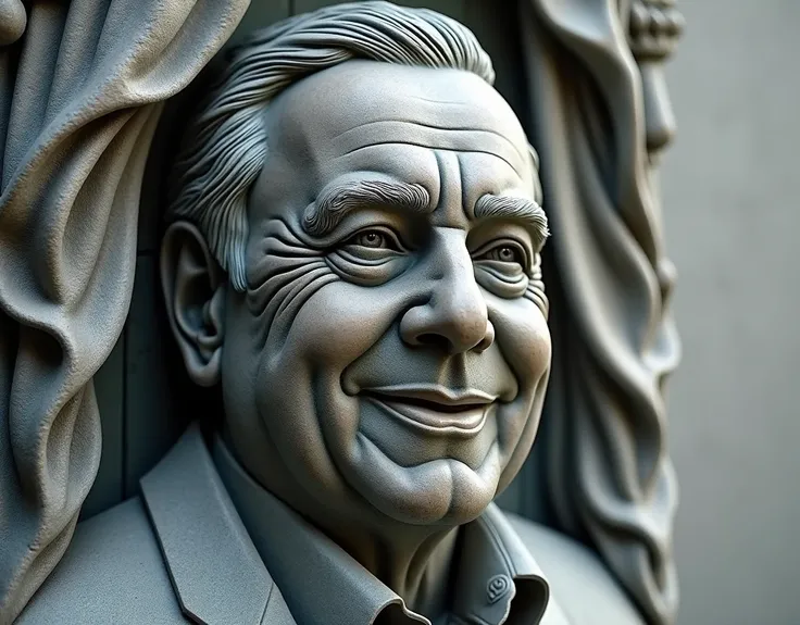 the face of President López Obrador in stone made for a statue