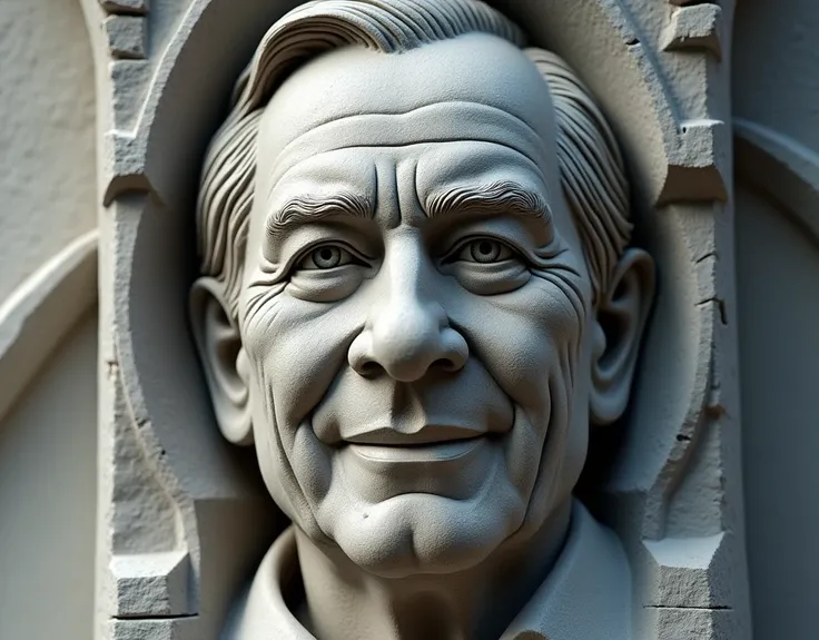 the face of President López Obrador in stone made for a statue