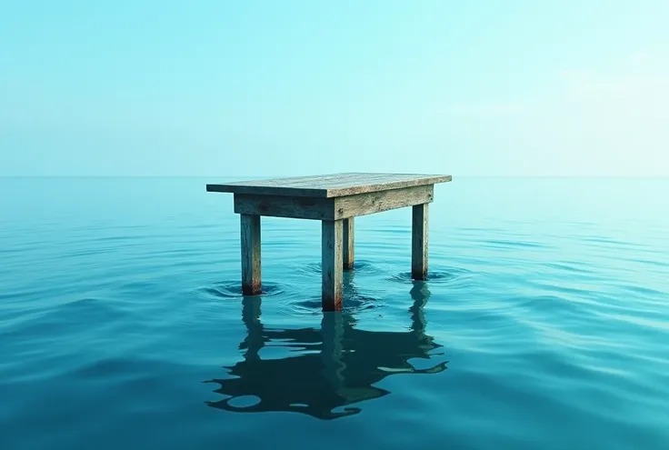 an upside-down table floating in the sea