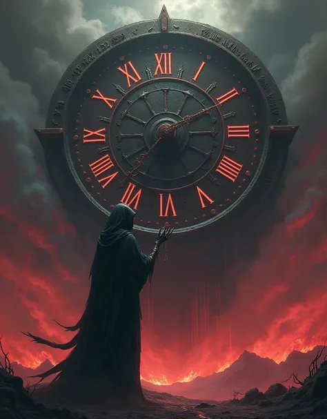 Relógio da grim reaper, counting the hours until the end of the world, Undoing, apocalyptic, dark, grimdark, fire, grim reaper