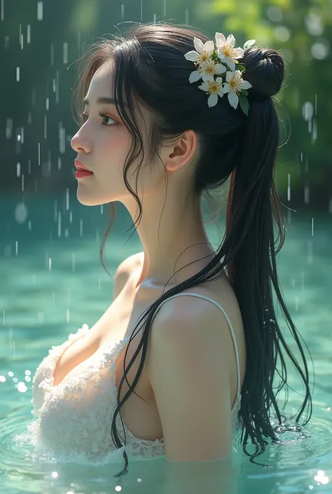 Century big beauty anime face big breasts bathing washing hair