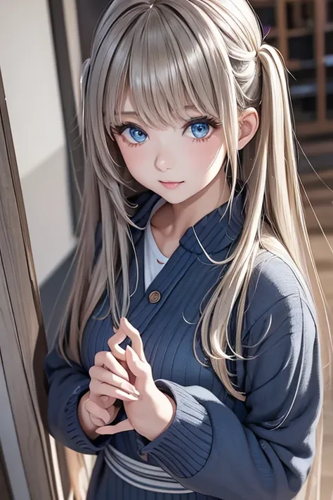 master piece,highres,4k.8k,Lifelike:1.2,Close-to-reality1.5,
full body,
Greige hair, ((highlights hair, Blue streaked hair:1.0)),
long hair,swept bangs,topknot,
glamorous,
mischievous,eighteen years old,
full body,full body,full body,
break,
wrap dress,白に淡...