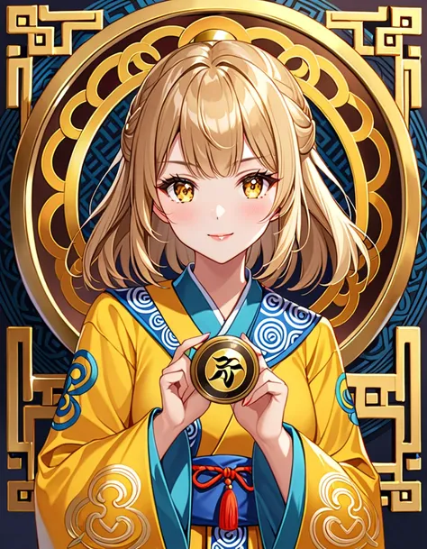 Beautiful Girl Spirit Taoist、Yellow Taoist Clothing、Bagua pattern（black）、Bagua Mirror、bill、Spell