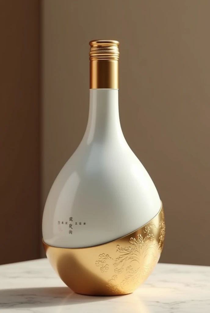 A wine bottle，Chinese Wine Pot，Traditional wine jugs have rounded edges.，Geometric Flow Art，Round bottle，Trendy bottle design，The surface is a streamlined ceramic design，Gradient milky white ceramic material，There is a golden Chinese medicine pattern，Trend...