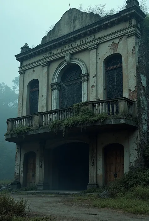 An abandoned theatre with spider webs and in a very precarious and striking state, image in 16:9