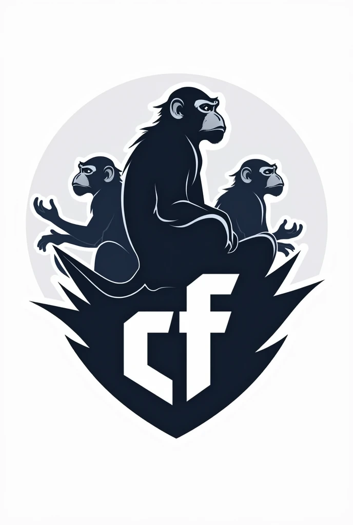 Create an E-SPORTS TEAM LOGO with the text &#39;CF&#39; as the central highlighted element. Ao fundo, add some monkeys in a subtle way, but visible. Design should be clear and professional