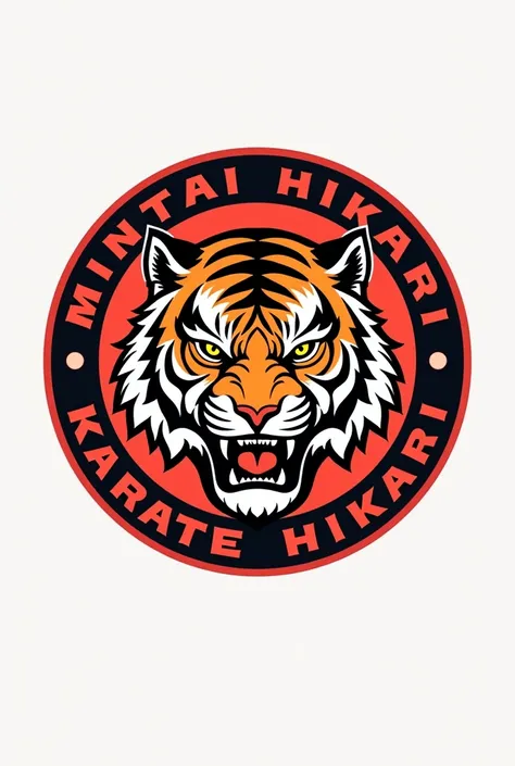 create a logo for a karate academy with this name, NINTAI HIKARI, In the logo consider the face of a tiger. the logo that is round.
