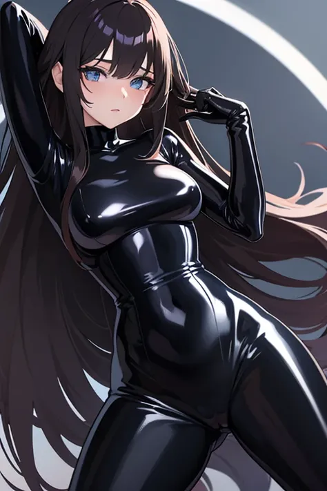 Sexy anime girl in black latex suit