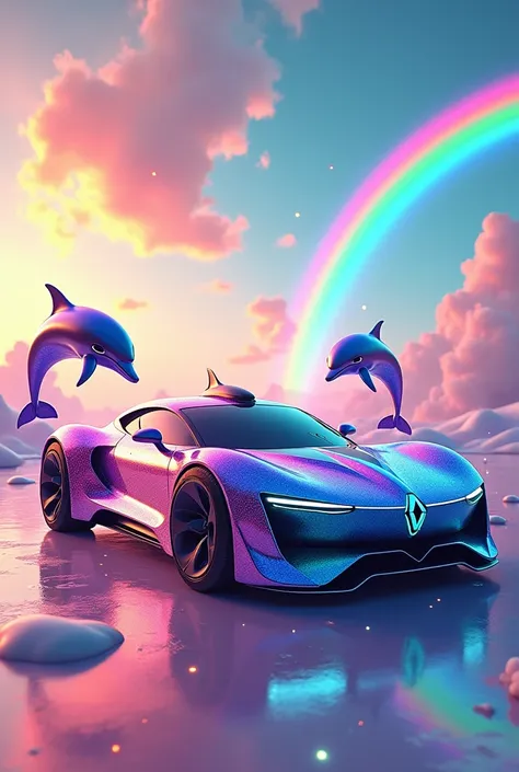 Make a Kardian renault with dolphins and rainbows