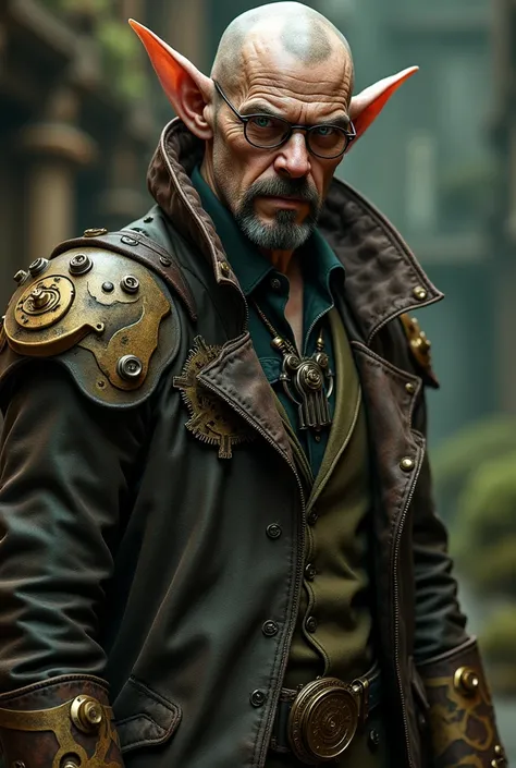 an elf very similar to the bald Walter White with steampunk aspects