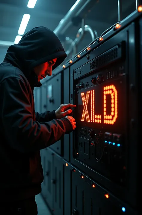 A HACK ON THE SIDE OF A BLACK BOX WITH XLD WRITTEN IN ORANGE