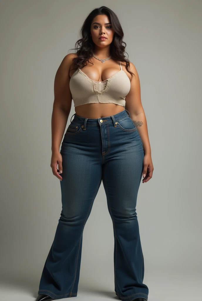 Hot woman extremely tall, thick thighs, flare jeans