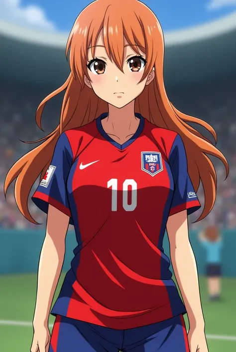 Asuna from Sword Art Online wearing a Chilean football team shirt