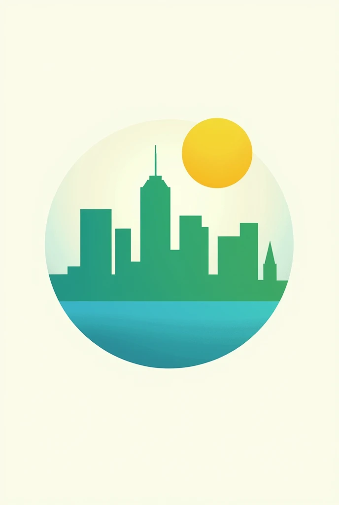 A minimalist logo for an APP/site, which aims to solve infrastructure problems, possessing the cores: cerulean, green and yellow. As an indication: a city with a sun behind it and nothing else.