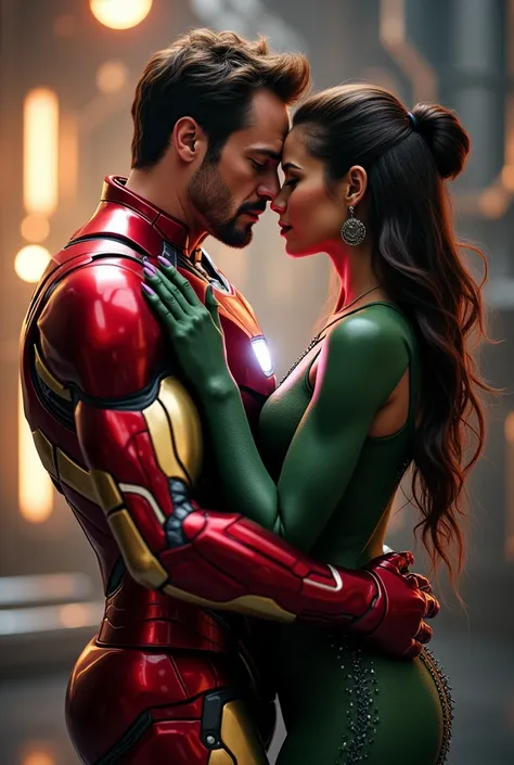 Tony Stark kissing Gamora