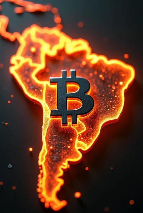 Realistic image of a map of Brazil on fire and bitcoin putting out the fire