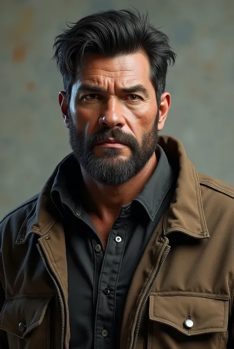 black hair , black eye , light brown , man , 36 years , strong , jaquet, beard