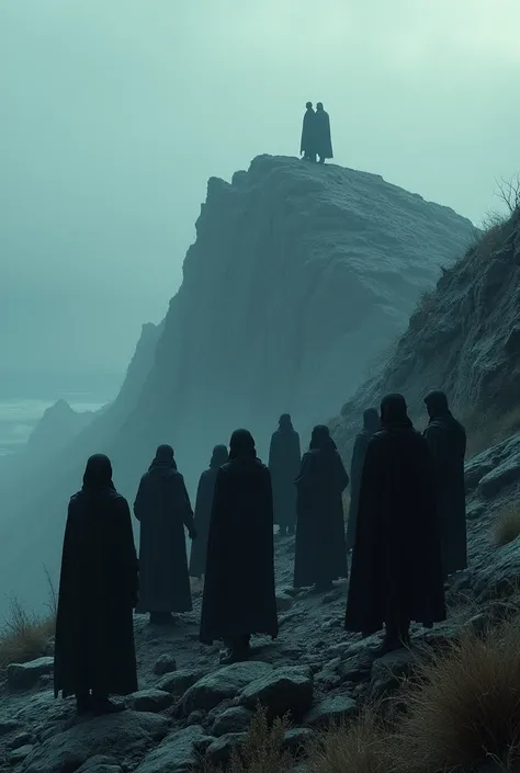 Underworld criminals gathering on top of a mountain