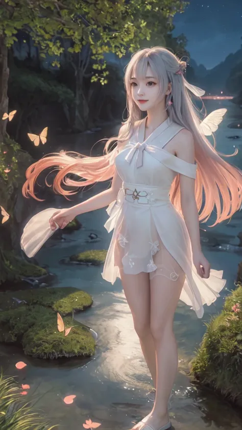 The original, (masterpiece), (illustration), (Extremely beautiful), (Perfect details), (Unity CG 8K wallpaper:1.05), (Beautiful clear background:1.25), (Depth of Field:0.7),1 Girl,Huanxiaoyi , (Standing by the river:1.15).(Hair blowing in the wind:1.1),But...