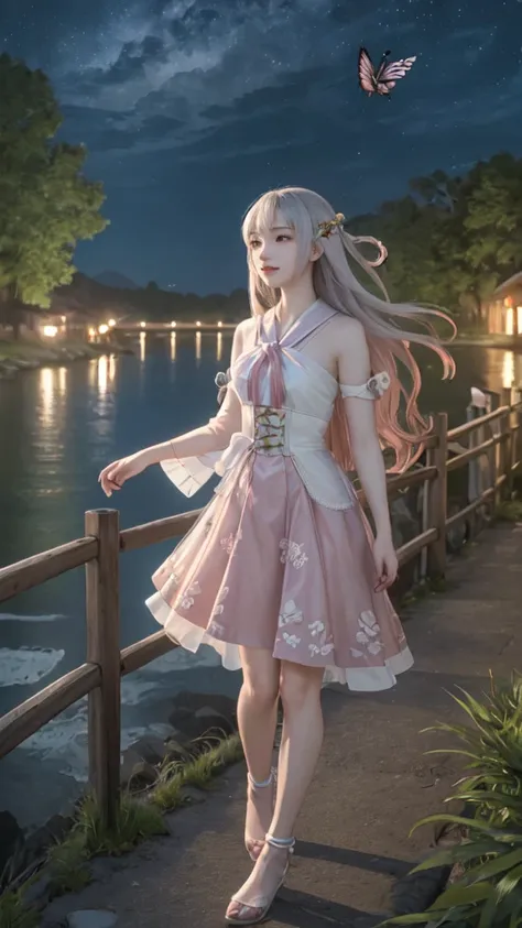 The original, (masterpiece), (illustration), (Extremely beautiful), (Perfect details), (Unity CG 8K wallpaper:1.05), (Beautiful clear background:1.25), (Depth of Field:0.7),1 Girl,Huanxiaoyi , (Standing by the river:1.15).(Hair blowing in the wind:1.1),But...