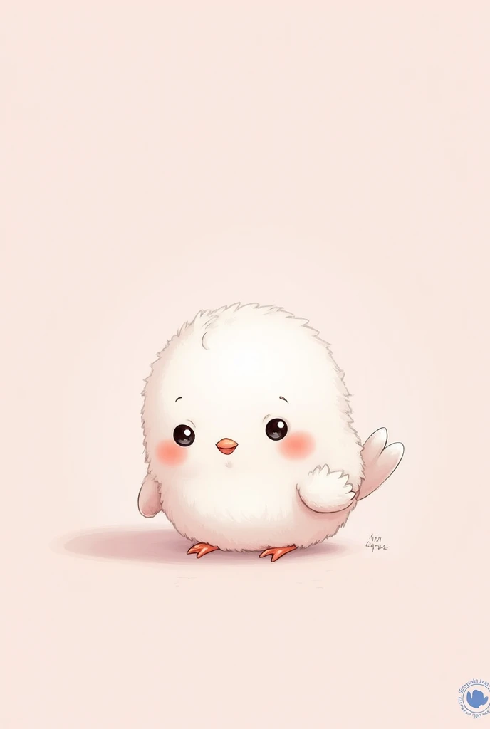 A drawing of a delicate and charming little bird , 
White background Light pink tones, light blue Logo