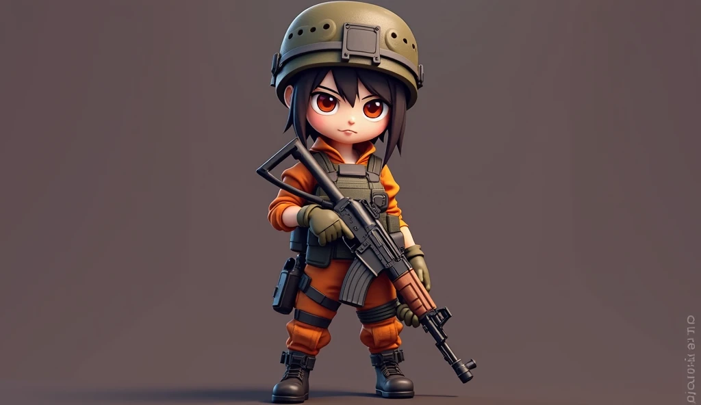 a detailed intricate portrait of a cute anime-style mascot character of a popular battle royale video game, wearing military tactical gear, holding an ak-47 assault rifle, serious expression, highly detailed, realistic, photographic, 8k, ultra-detailed, sh...