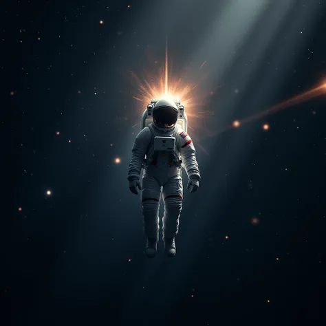 Astronaut in space. , shines , Many stars , constellations , galaxies , a flash of light comes out of his suit 