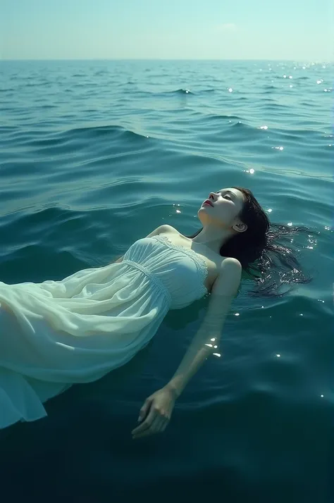 Dead woman floating in the sea