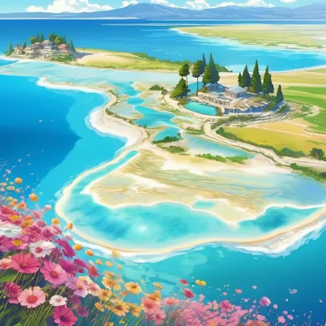 Young black-haired boy, talking, standing cute young girl, wearing cute clothes,
Hierapolis-Pamukkale beautiful and full-blooming heart flowers sea and island and sandy beach anime,
HD anime Hierapolis-Pamukkale beautiful and full-blooming heart flowers se...