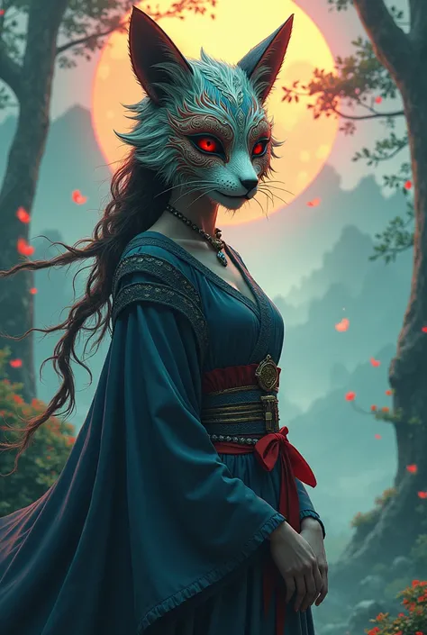 A character with a kitsune anime mask