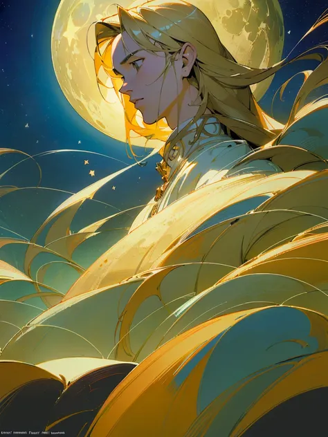 (masterpiece,top-quality,top-quality,Detailed and complex,official art,aesthetically pleasing:1.3),(male),(Link),(realistic art:1.3),(Long haired blonde hair),(moon,stars,celestial,ethereal,surreal,fantasy,cinematic lighting,background),chiaroscuro,intrica...