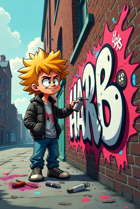 Cartoon of a white rapper graffitiing