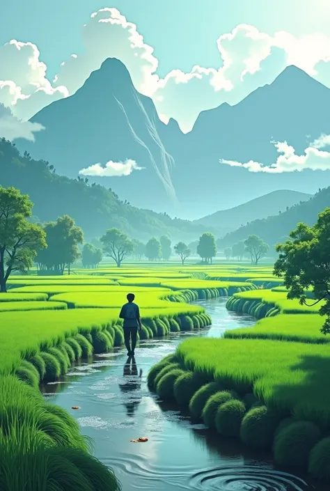 Calming the mind、countryside、stream、Paddy field
