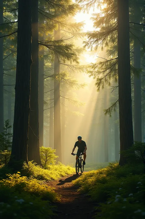 cycling in the pine forest
