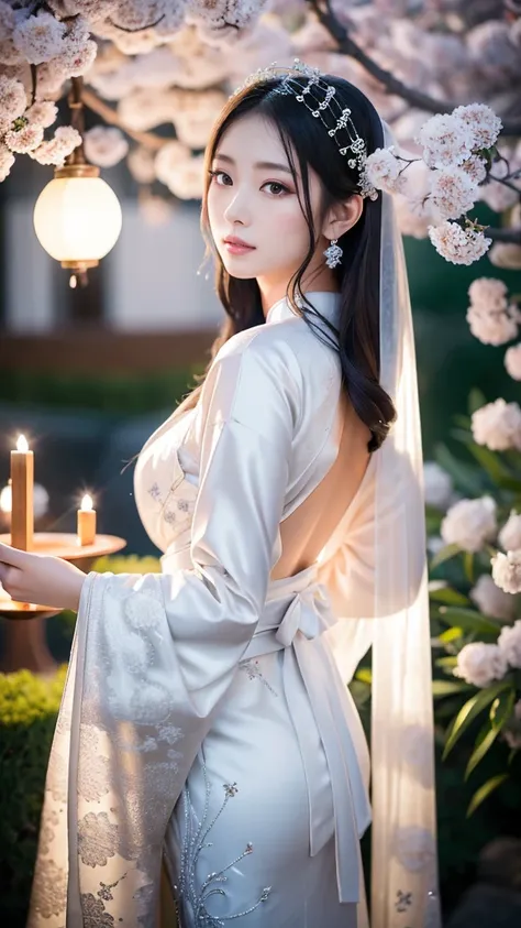 **Prompt:** Create an ultra-realistic 8K image of Tsukuyomi, the Japanese moon god, reimagined as the ultimate bride while retaining the deitys iconic features. Tsukuyomi is depicted with an ethereal beauty, her pale, moonlit skin glowing softly under the ...