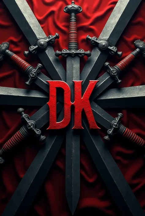 I wanted you to create an image with medieval swords, written in the middle the acronym "dk" big fit ass , and the colors used would be black and red in the middle