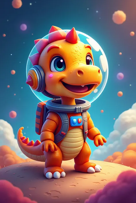 Create baby astronaut dino image, that is colorful and cheerful.