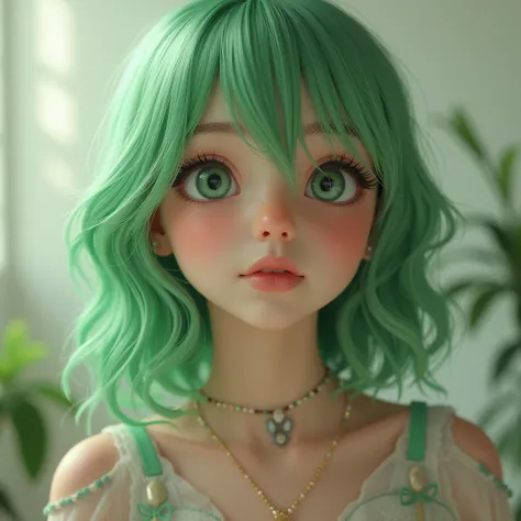 Beautiful girl with soft green hair