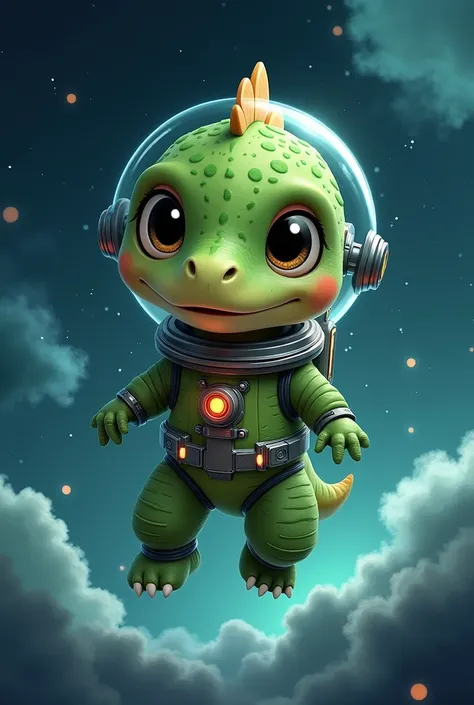 Create a baby astronaut dino image in green and blue colors