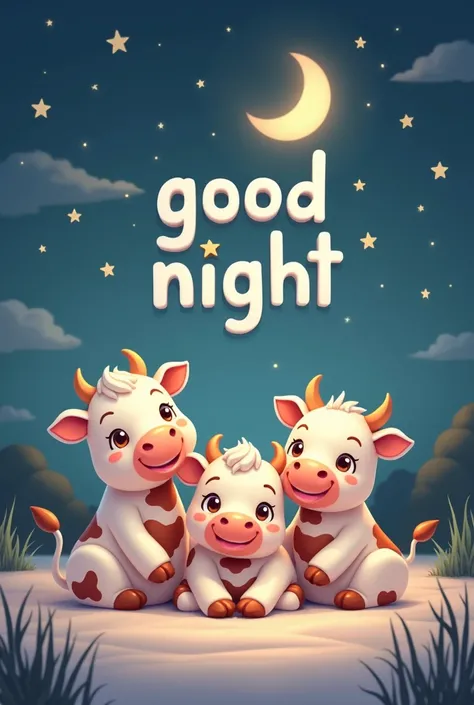 An image with the phrase good night for my girlfriend, and images of animated cows