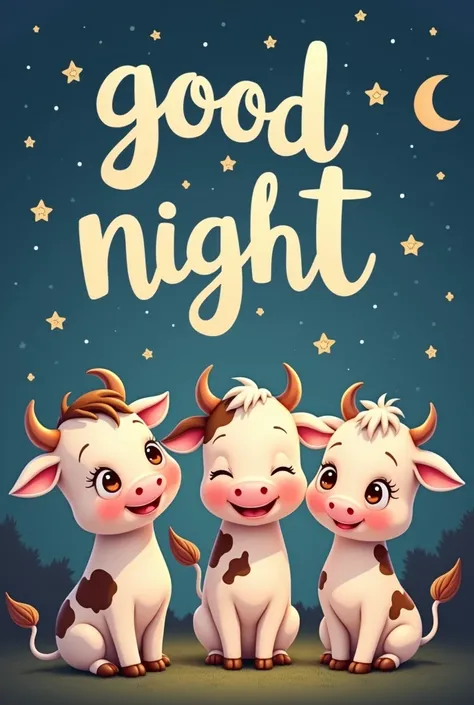 An image with the phrase good night for my girlfriend, and images of animated cows