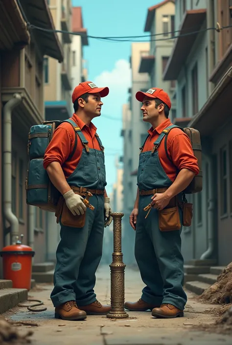 The two plumbers find a pipe