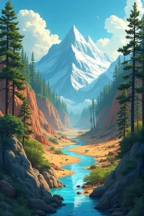 Illustrate different biomes like forests, deserts, and polar regions in a single image.