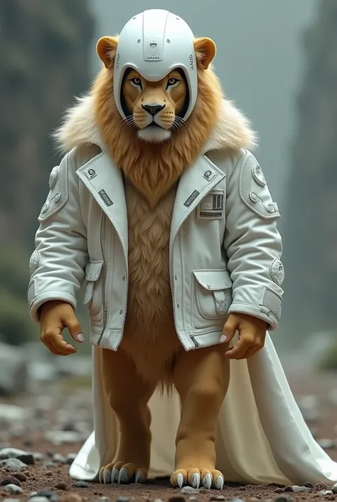 Lion with white helmet  and white jacket body 