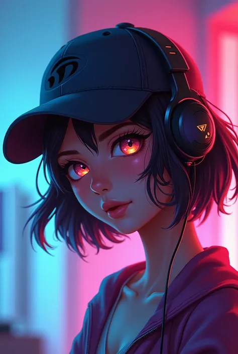 Gamer girl with short hair wearing a cap named Diana