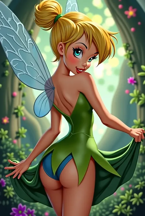 Me looking under Tinkerbell&#39;s clothes short skirt buttocks blue bikini 